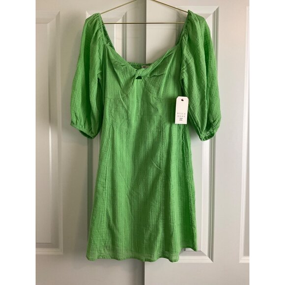 Billabong sz Medium 10 Sol Puff sleeve mini Sundress Green NEW - Picture 2 of 6